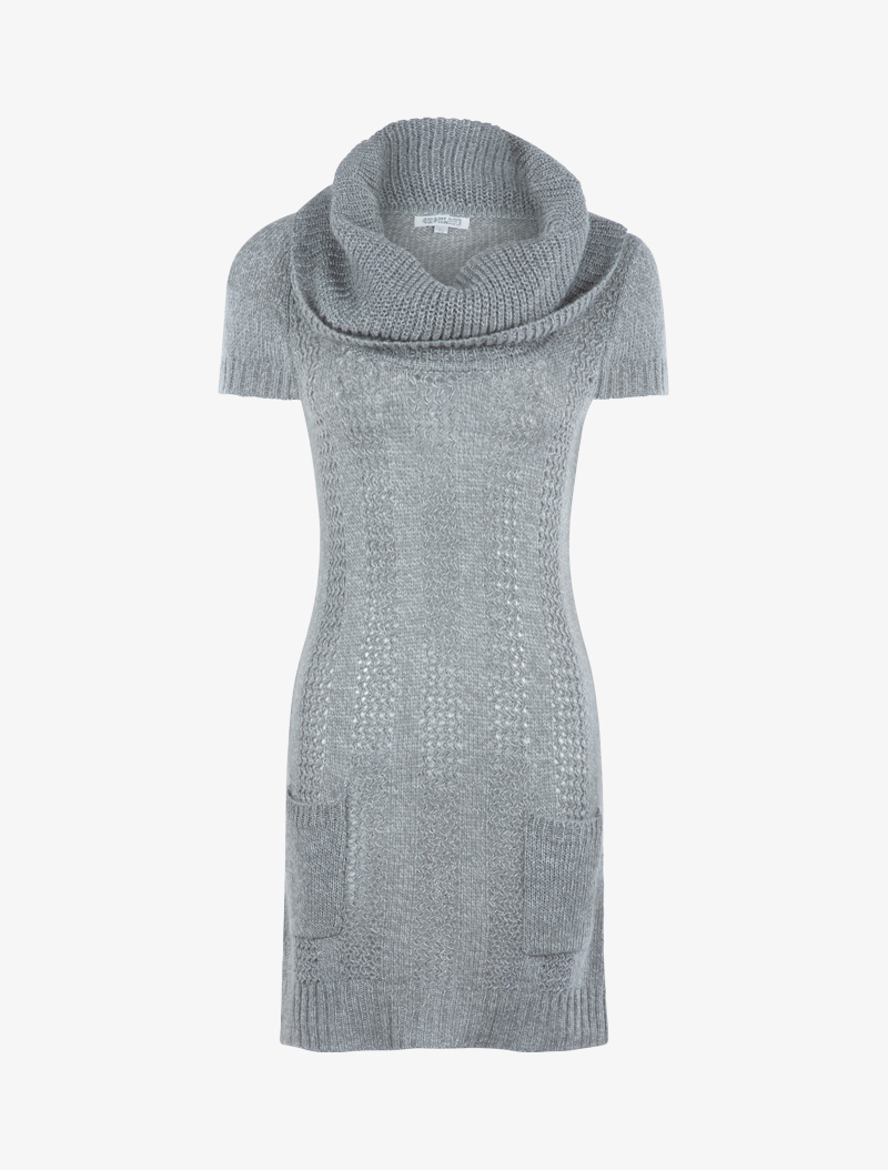 robe pull �� bandes effet tricot ajour��es - gris clair - femme -