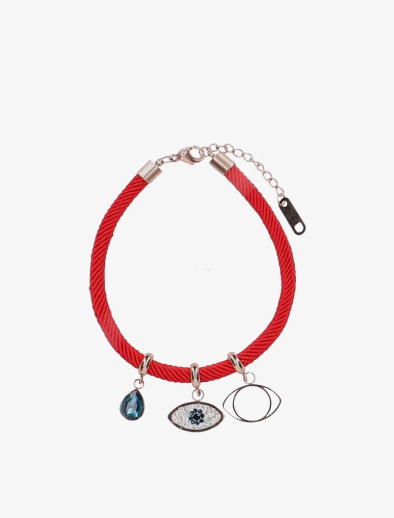 bracelet tissu oeil bleu - rouge - femme -