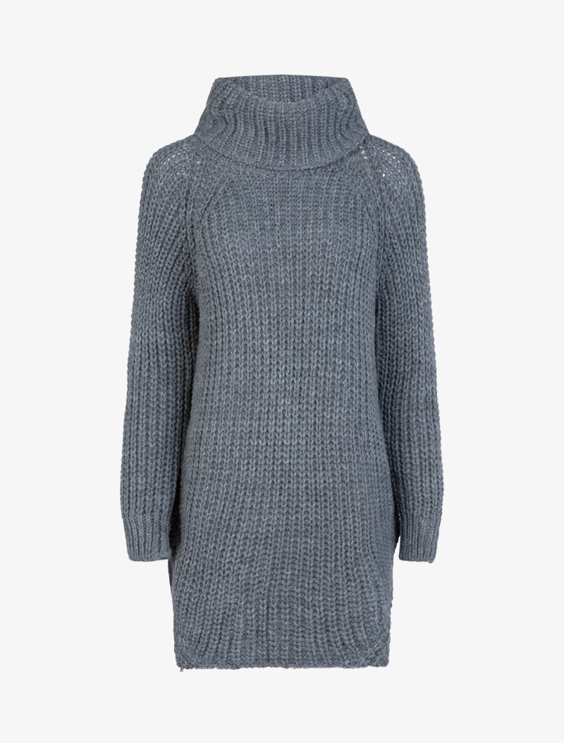 pull long en maille tress��e effet tricot - gris fonc�� - femme -