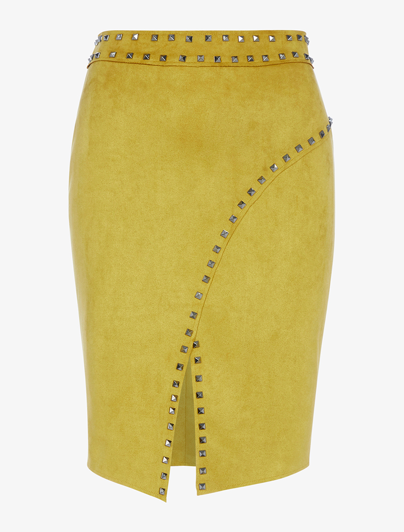 jupe en su��dine �� couture �� clous - jaune safran - femme -