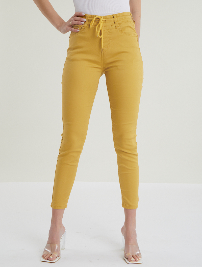pantalon �� cordons de serrage - jaune - femme -