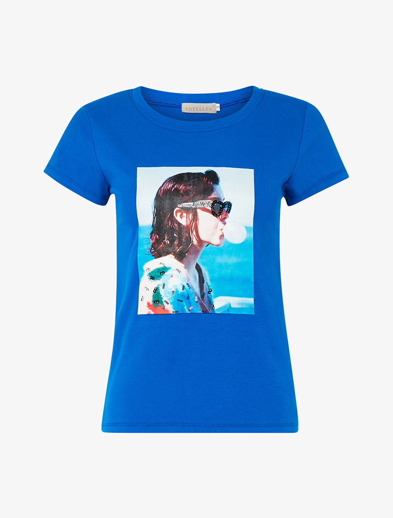 t-shirt portrait �� la plage - bleu - femme -