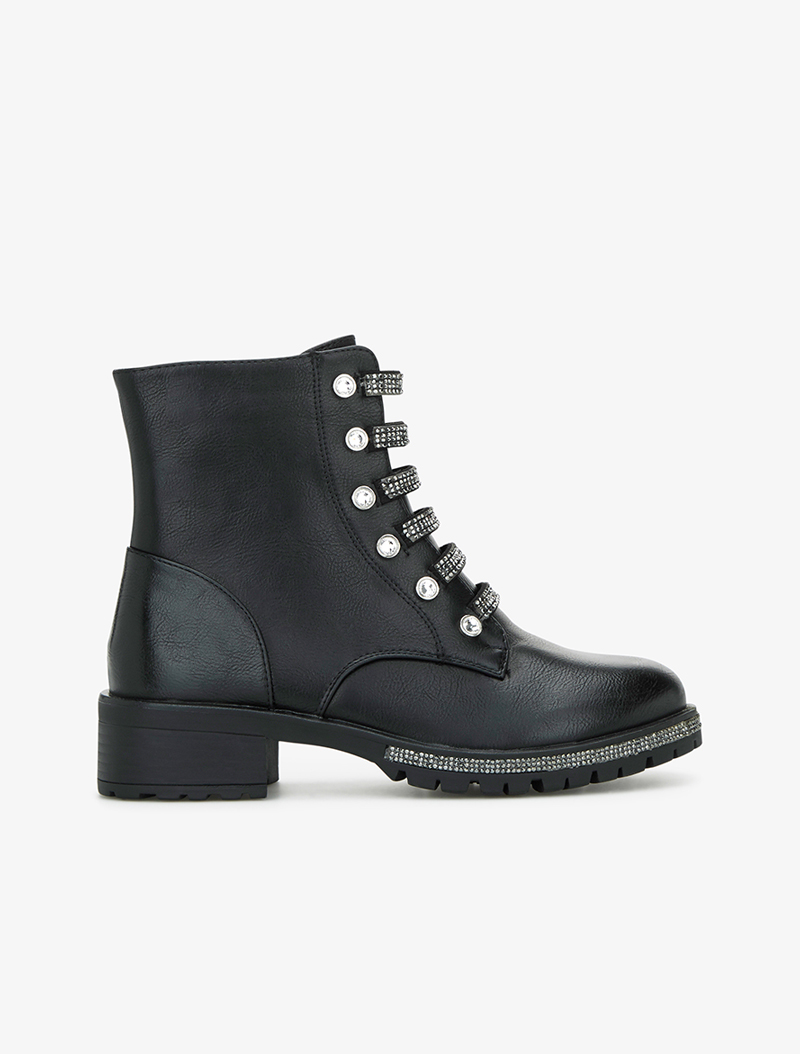 boots style officier �� strass - noir - femme -