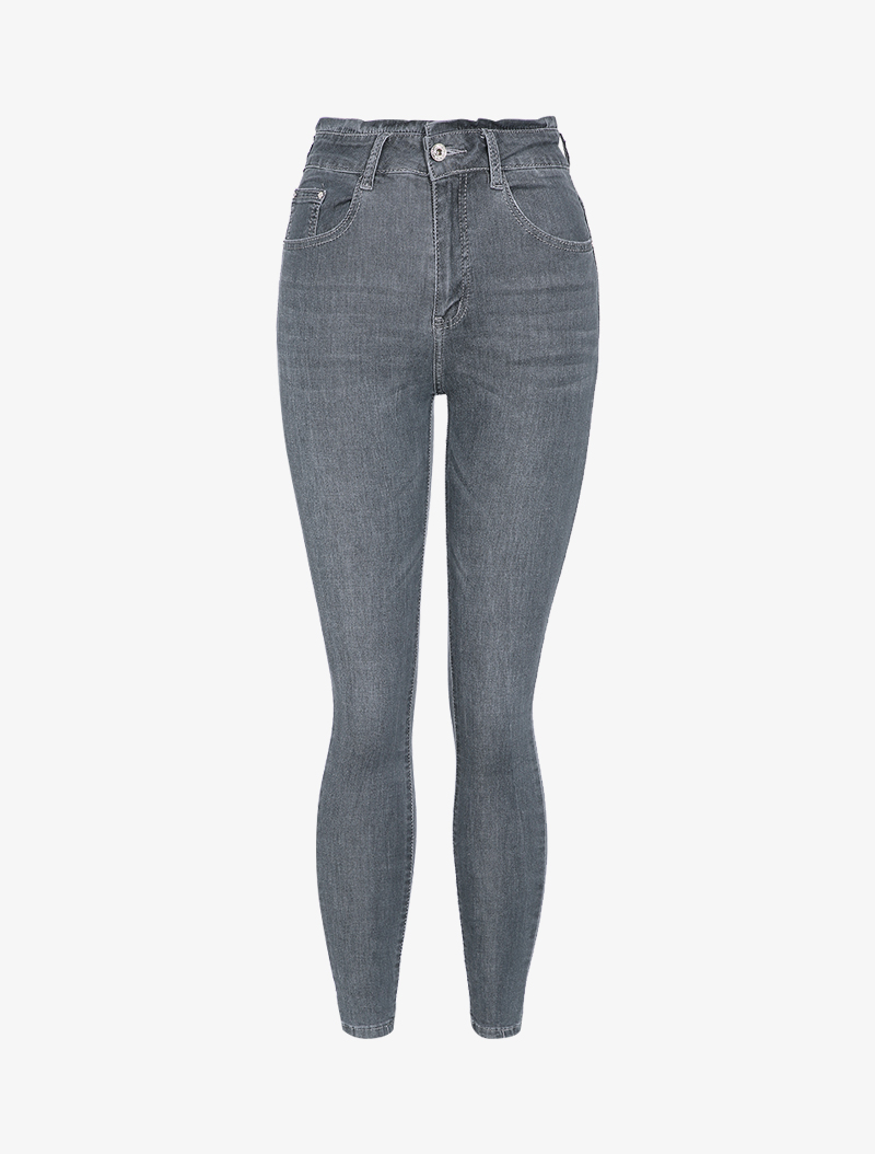 jean taille haute fronc��e coupe skinny - gris fonc�� - femme -