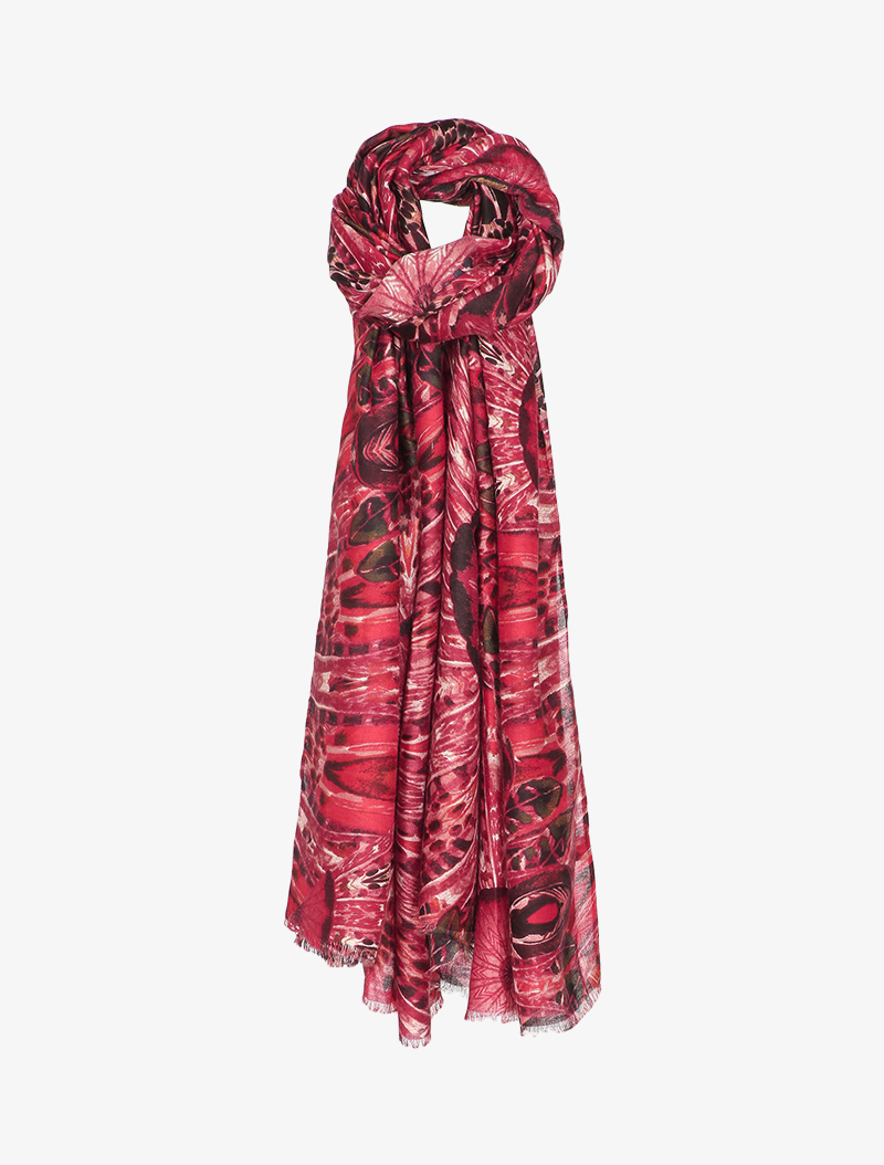 foulard �� imprim�� plumes stylis��es - rouge - femme -