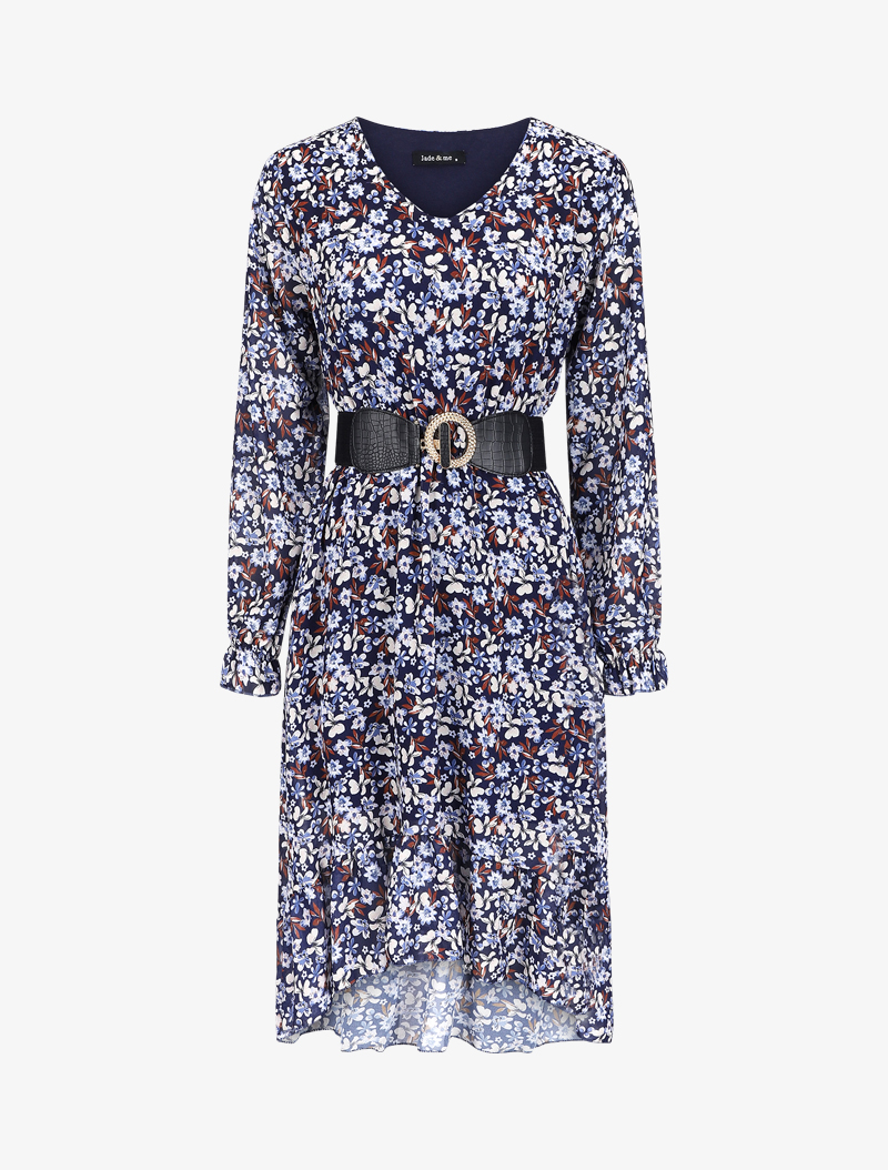robe col v �� motif fleurs de cerisier - bleu marine - femme -