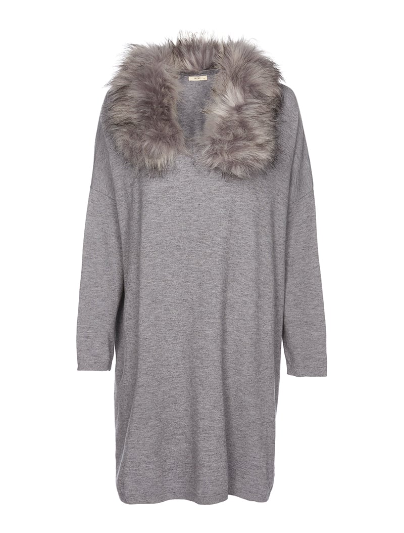 robe-pull col v fausse fourrure - gris - femme -