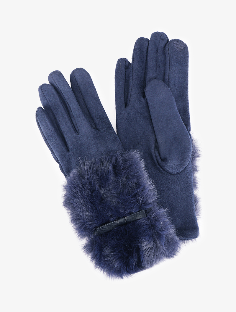 gants su��d��s en fourrure et simili - bleu indigo - femme -