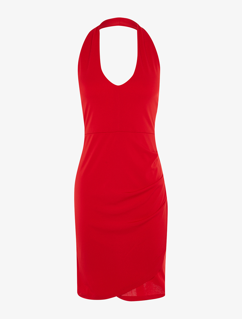 robe moulante drap��e �� dos nu - rouge - femme -