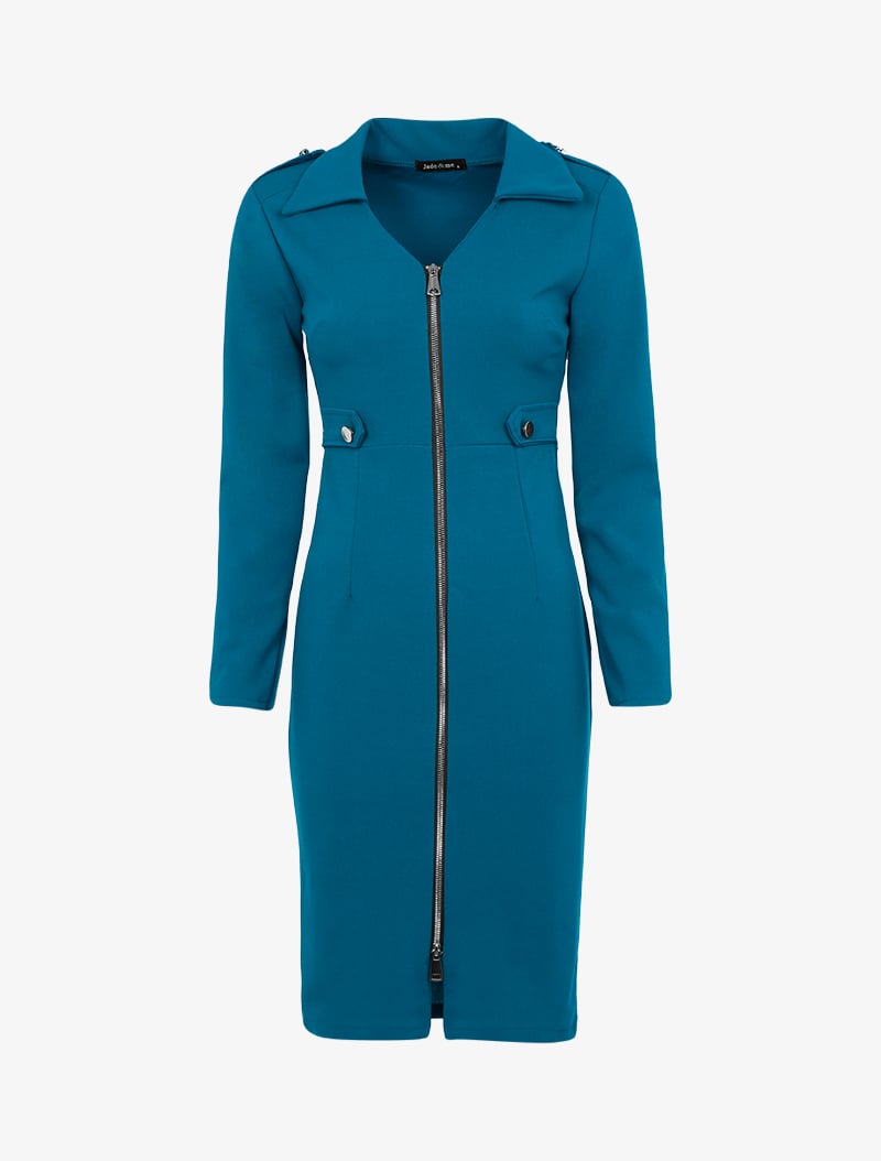 robe fourreau zipp��e - bleu p��trole - femme -