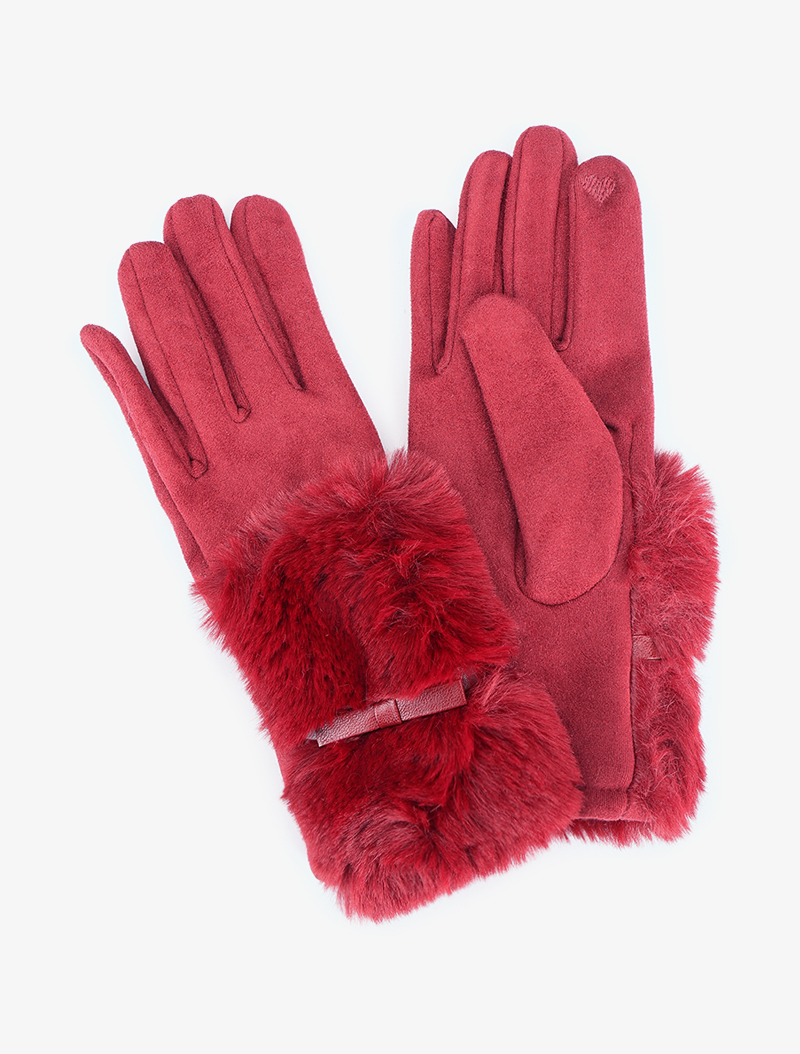 gants su��d��s en fourrure et simili - bordeaux - femme -