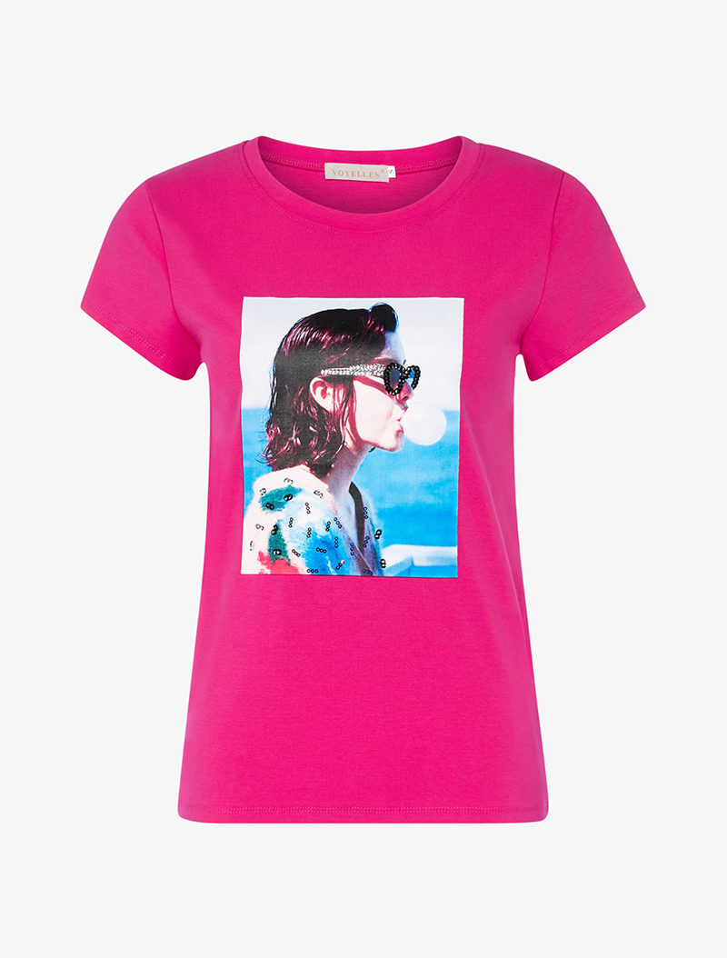 t-shirt portrait �� la plage - fushia - femme -