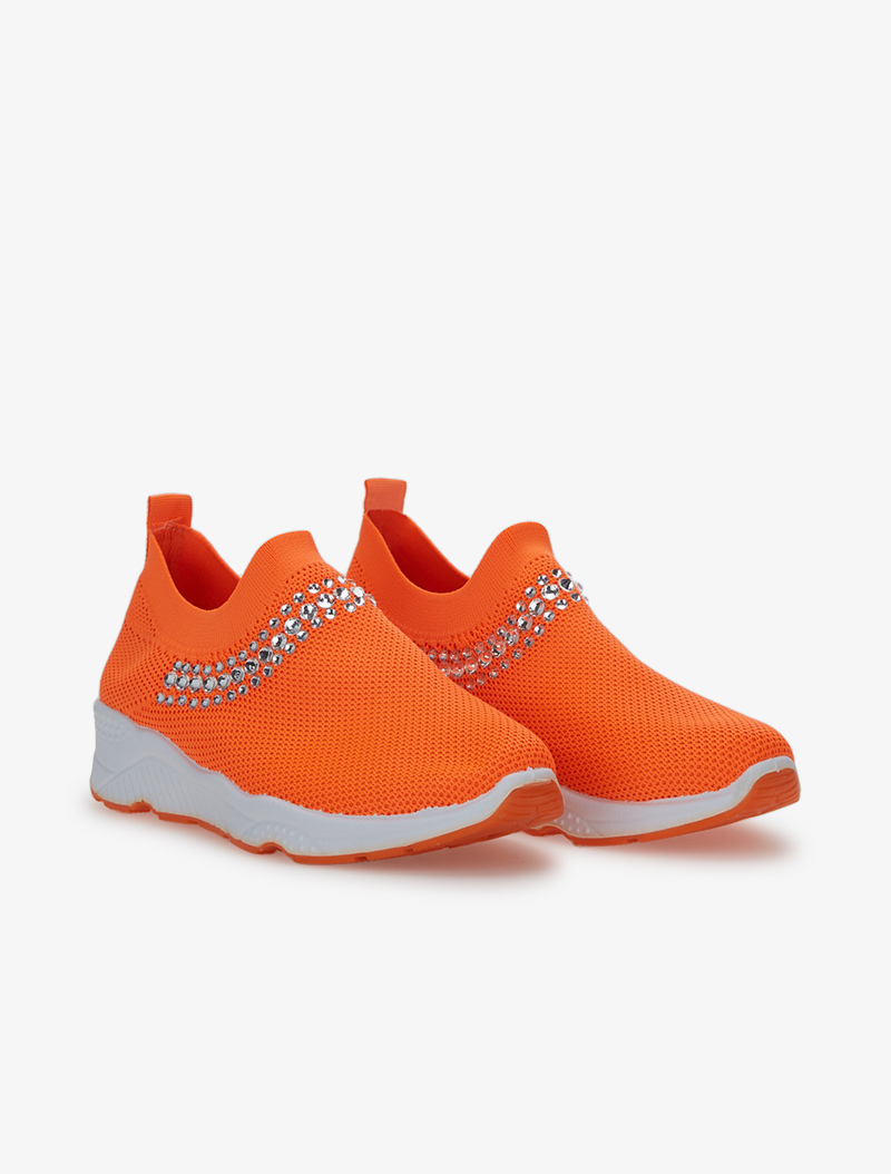 baskets chaussettes �� ligne strass��e - orange - femme -