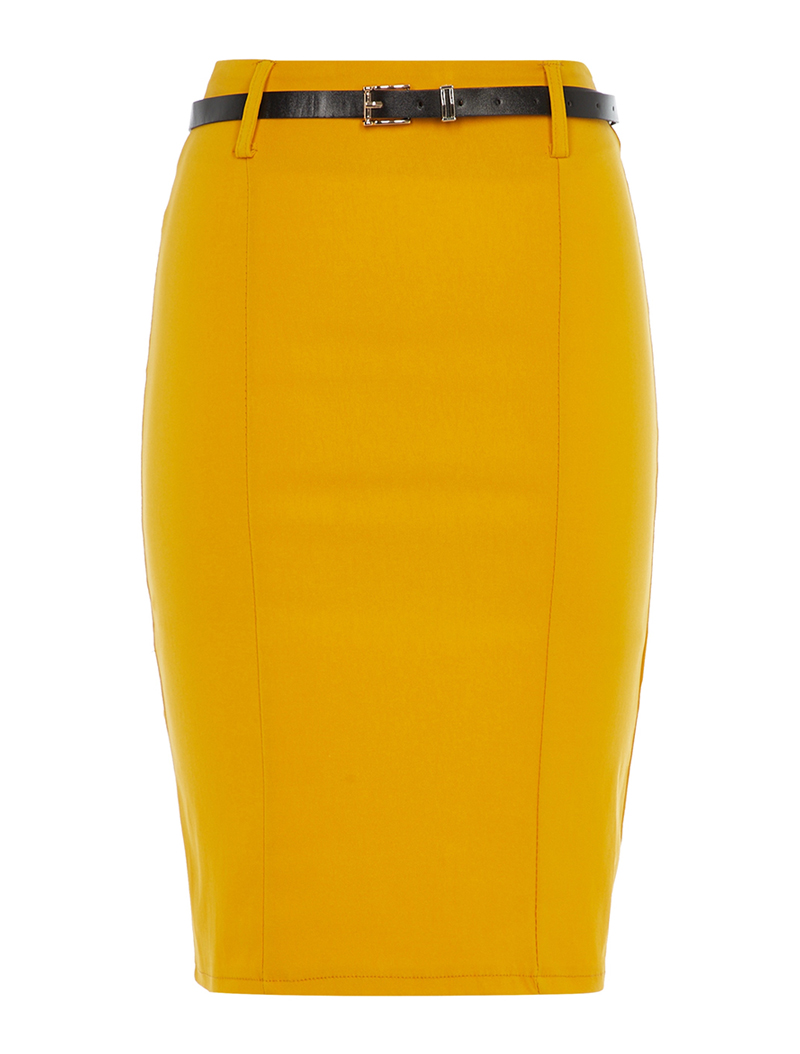 jupe crayon �� ceinture simili - jaune - femme -