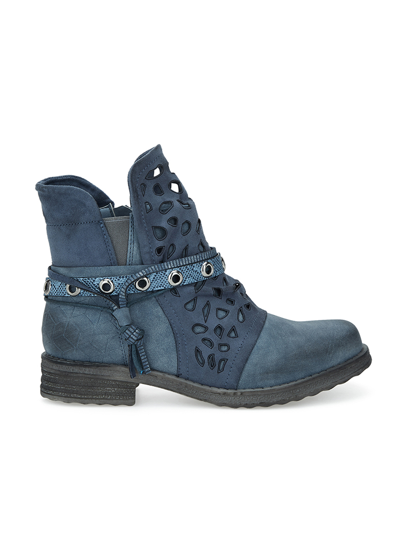 boots languette motifs �� d��coupe - bleu - femme -