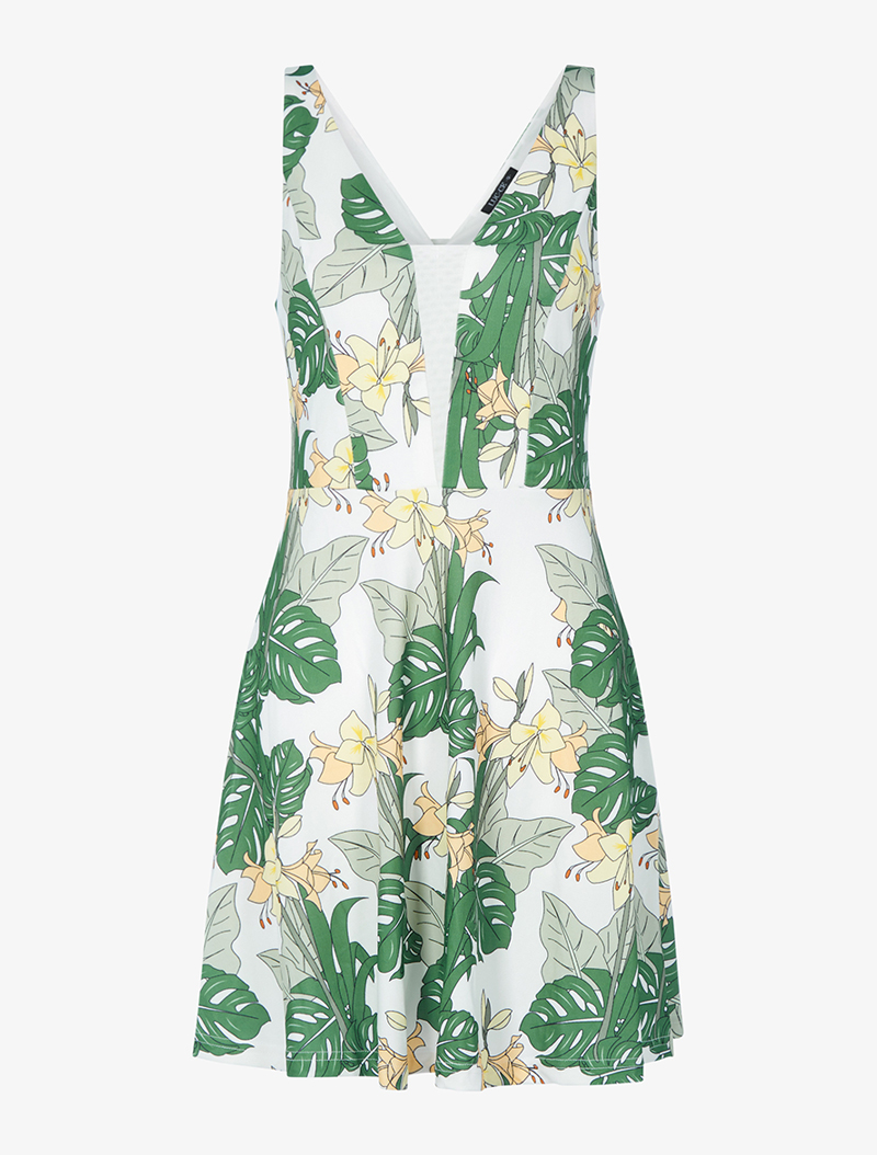 robe patineuse imprim�� tropical - ��cru/vert - femme -