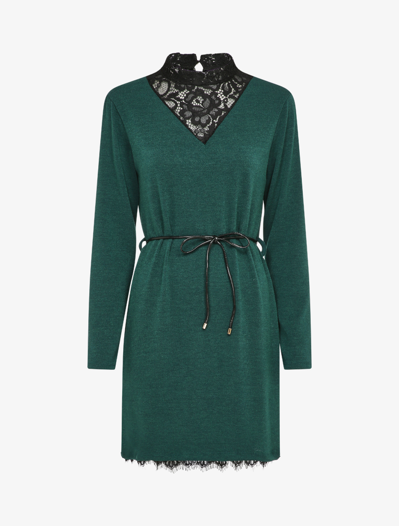 robe pull �� col montant en dentelle - vert sapin - femme -