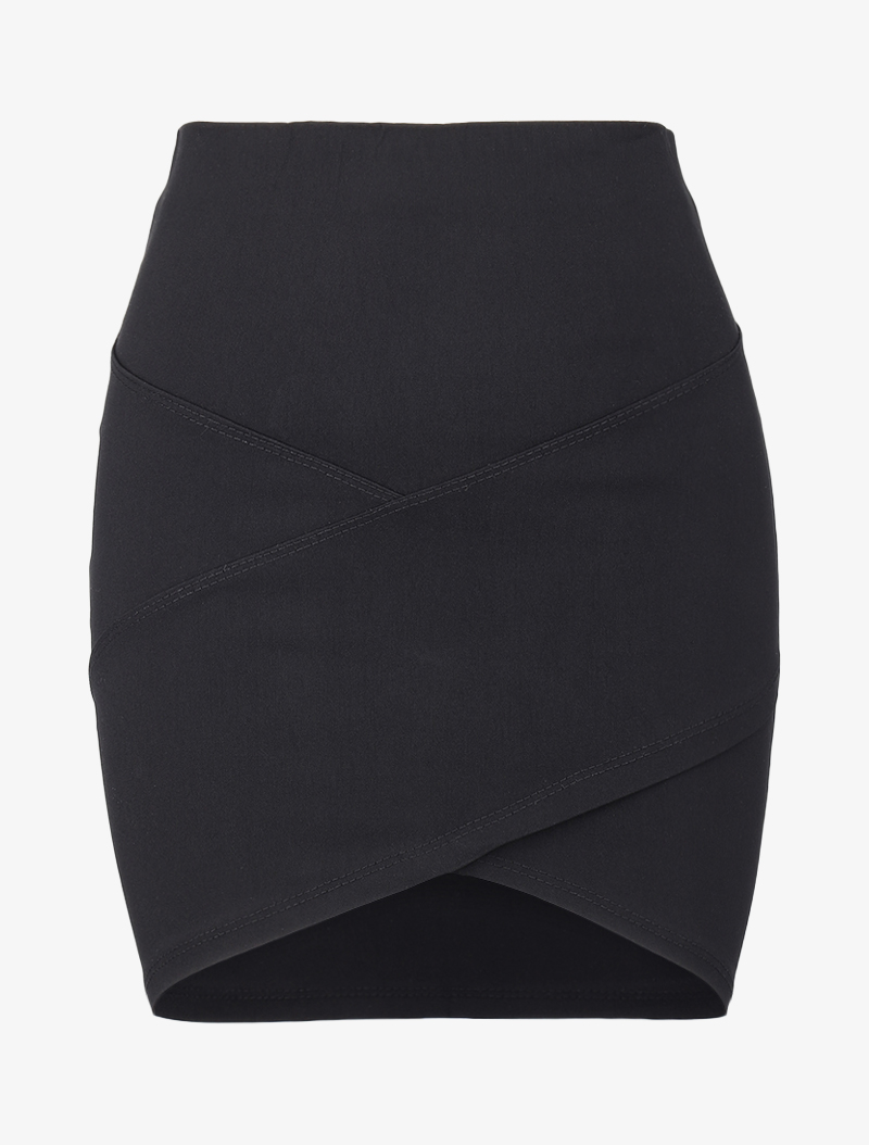mini jupe �� bord portefeuille - noir - femme -