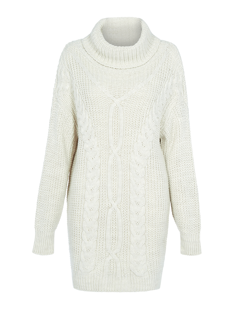 robe pull tricot ��pais - beige - femme -