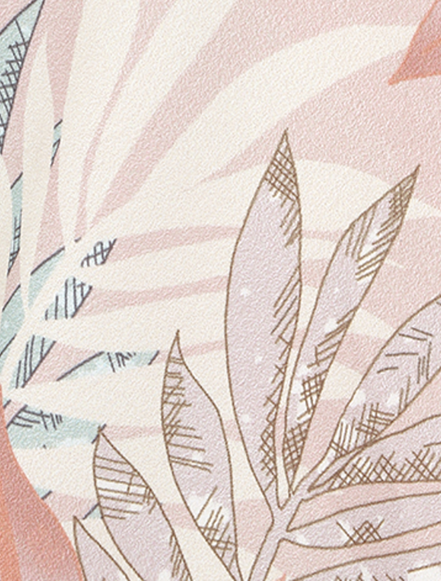 Caraco satiné à imprimé feuilles tropicales - rose pâle
