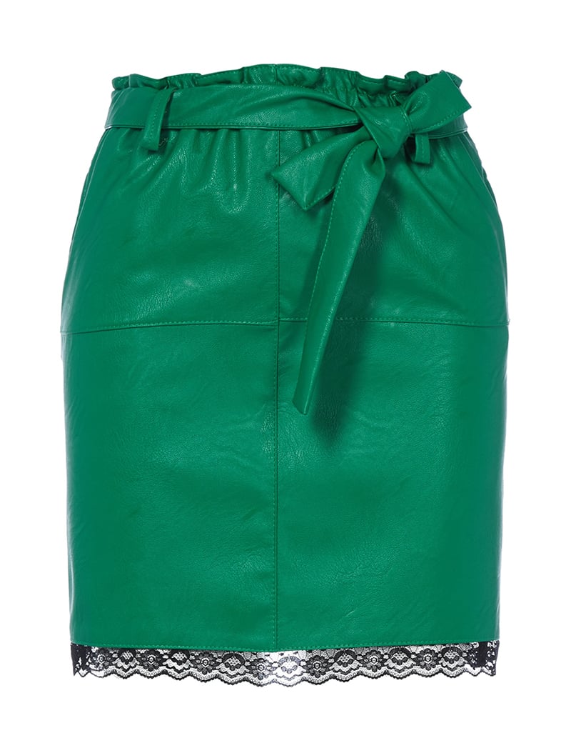 jupe droite en simili �� bord dentelle - vert - femme -