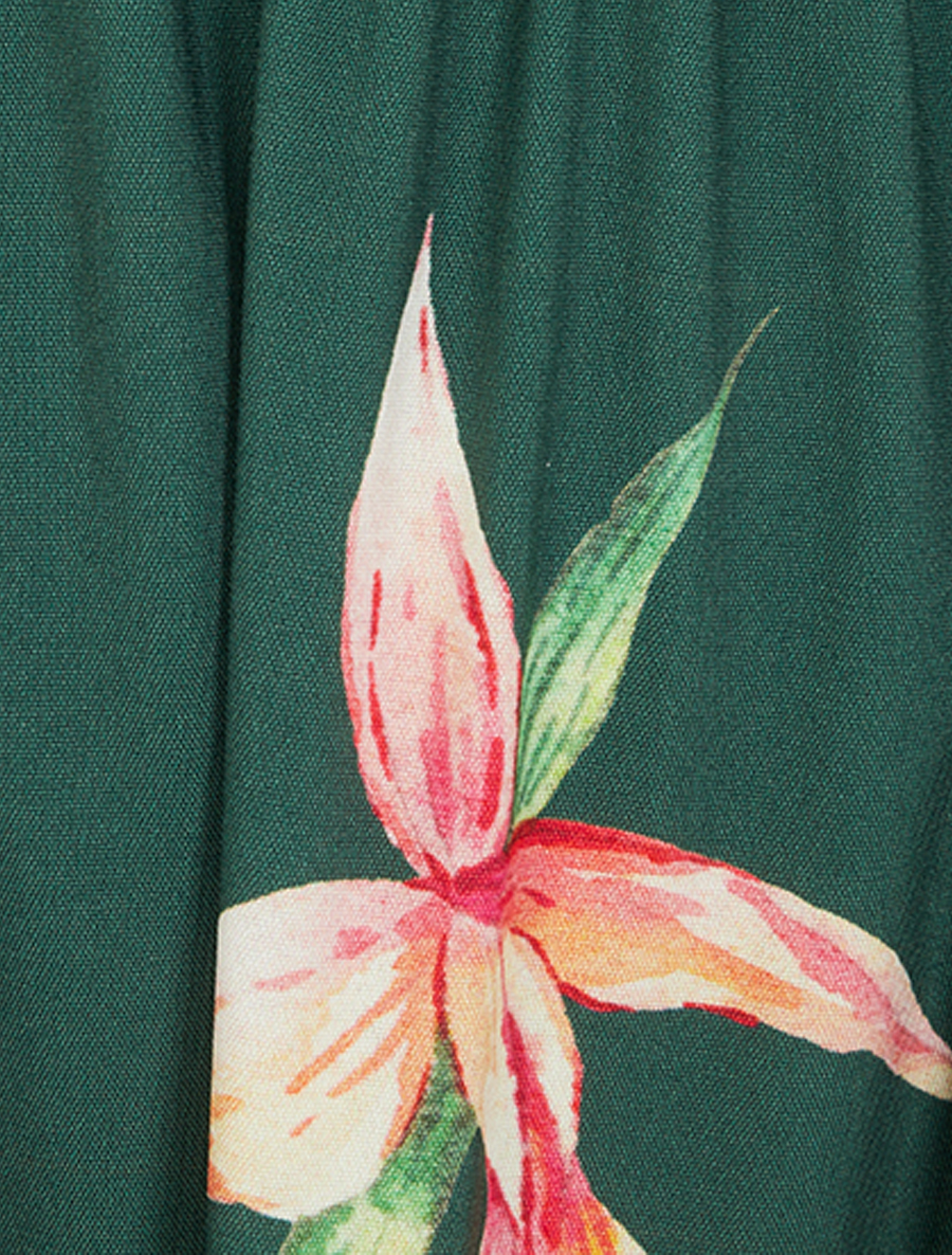 Robe longue imprimé fleurs de printemps à manches papillon - vert émeraude