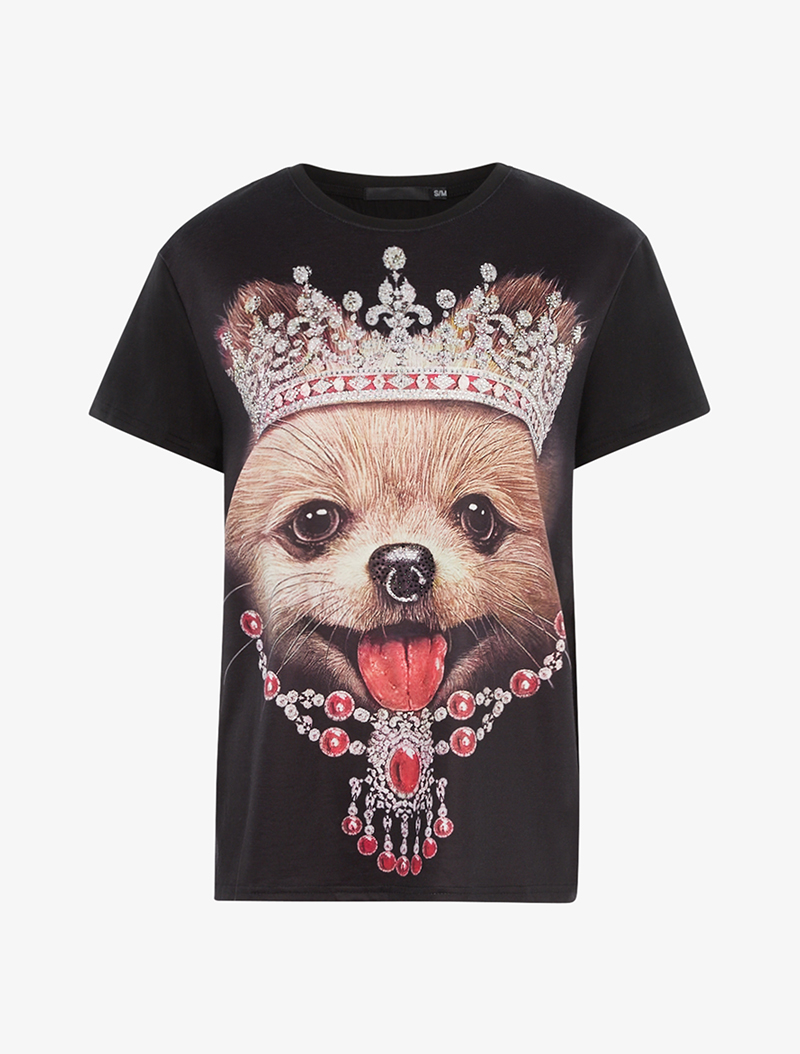 t-shirt large chien �� couronne - noir - femme -