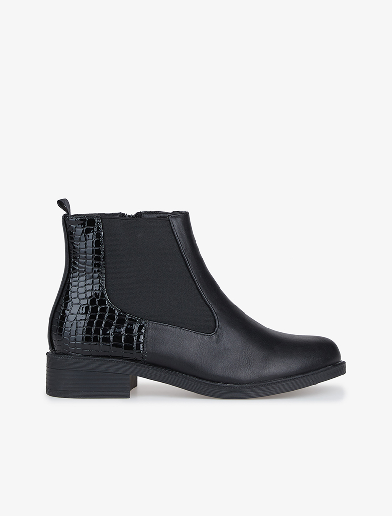 boots style chelsea �� contrefort croco - noir - femme -