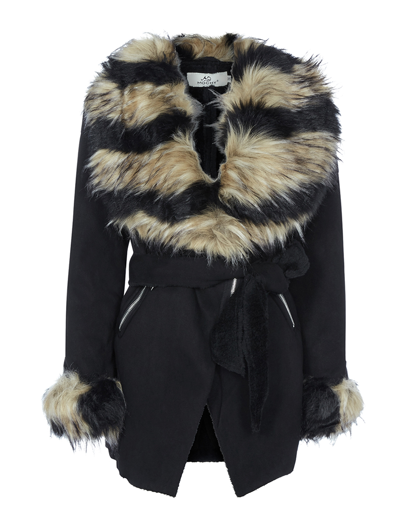 manteau style canadienne �� col fourrure synth��tique - noir - femme -