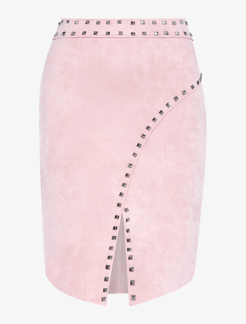 jupe en su��dine �� couture �� clous - rose - femme -