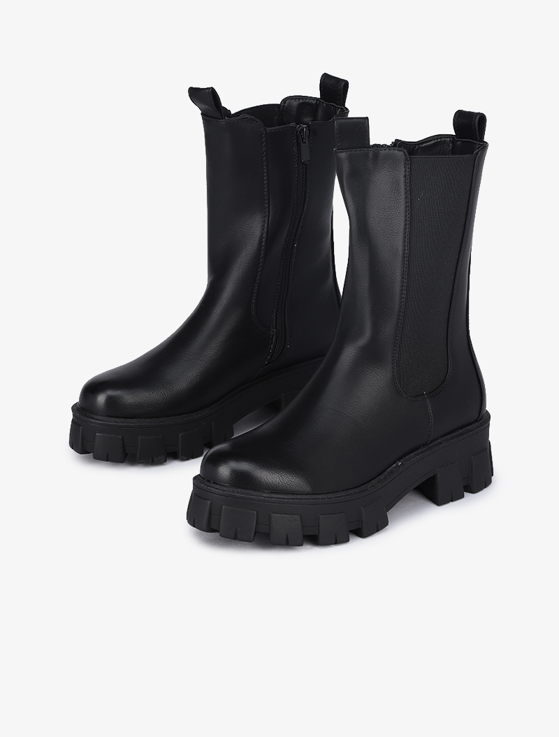 boots montantes �� semelles crant��es - noir - femme -