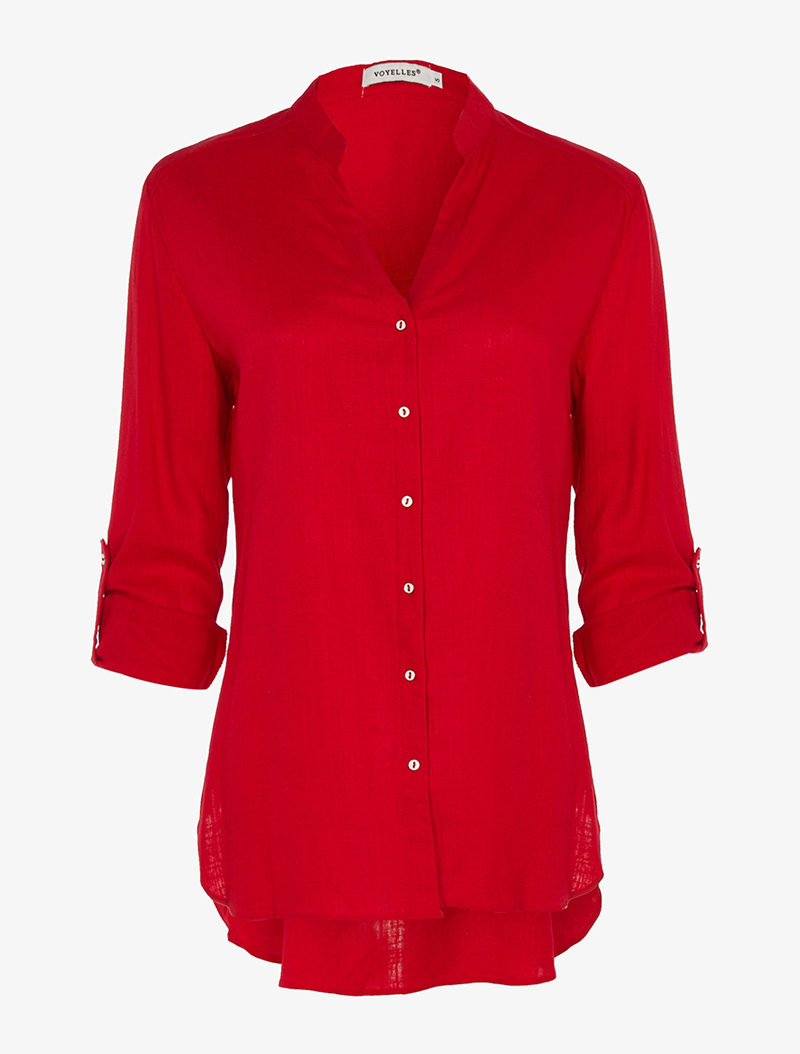 chemise l��g��re �� col tunisien - rouge - femme -