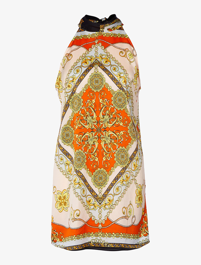 tunique basique imprim�� foulard - orange/nude - femme -