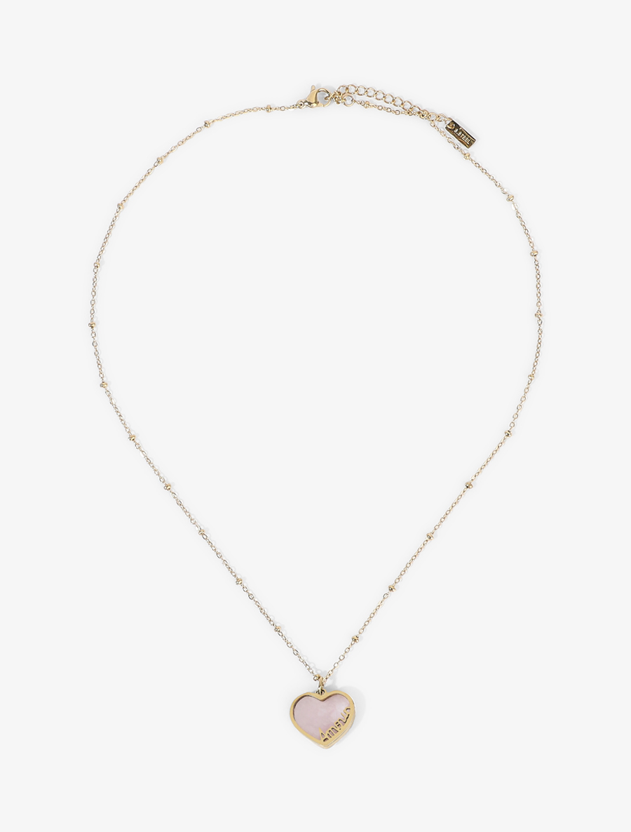 collier �� pendentif coeur orn�� d'une pierre floqu�� amour - femme -