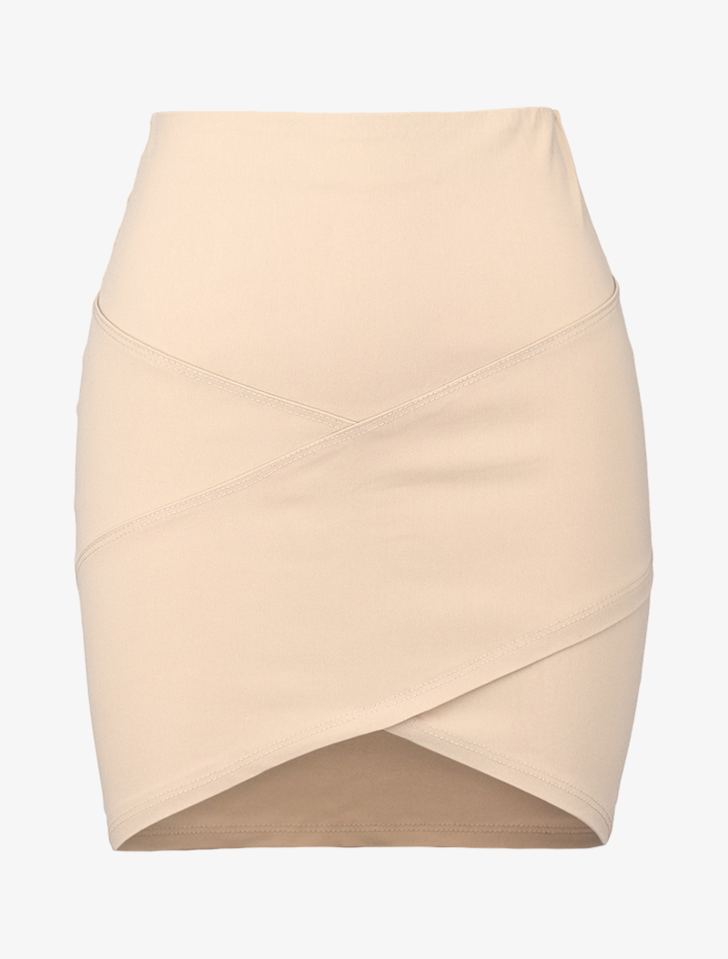 mini jupe �� bord portefeuille - beige - femme -