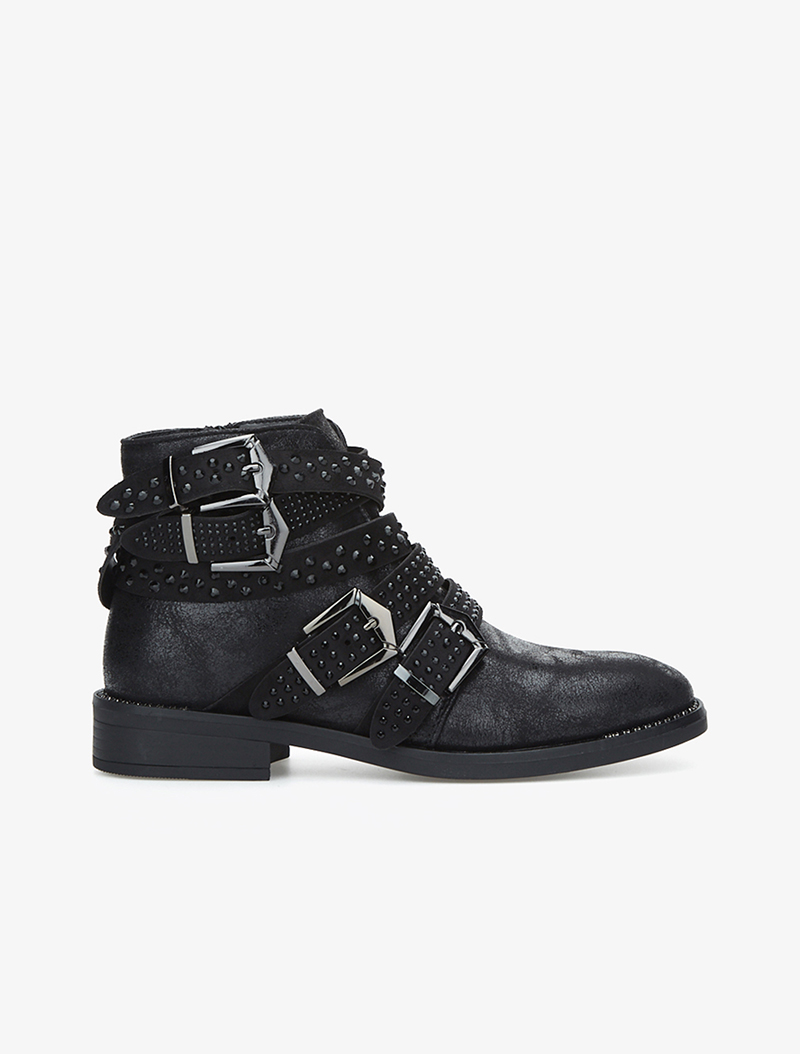 low boots �� sangles strass��es - noir - femme -