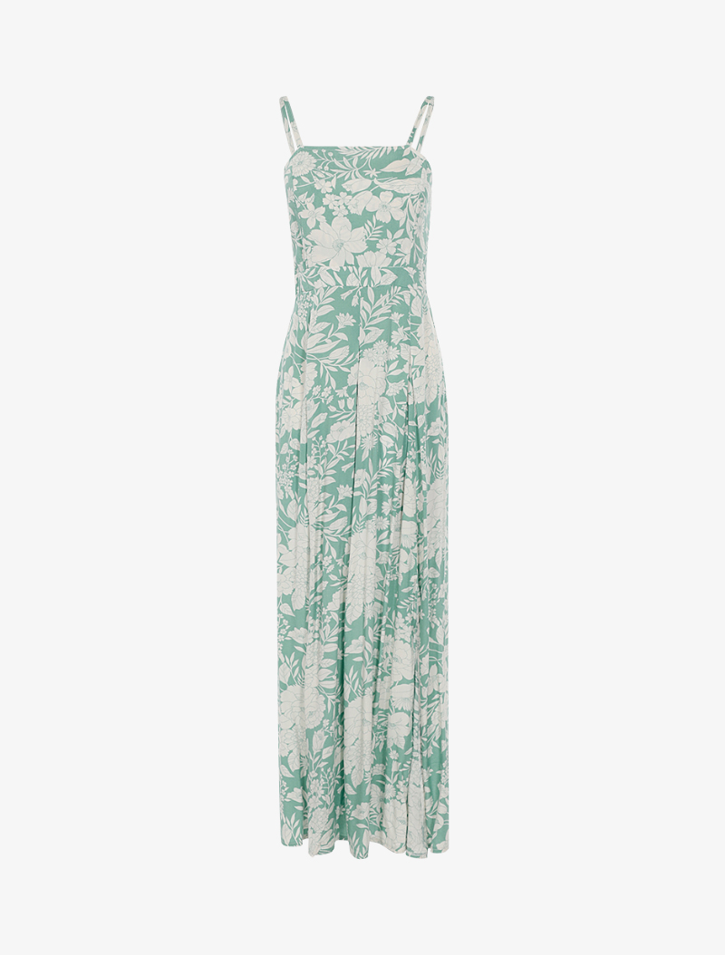 robe fendue �� imprim�� floral - vert - femme -