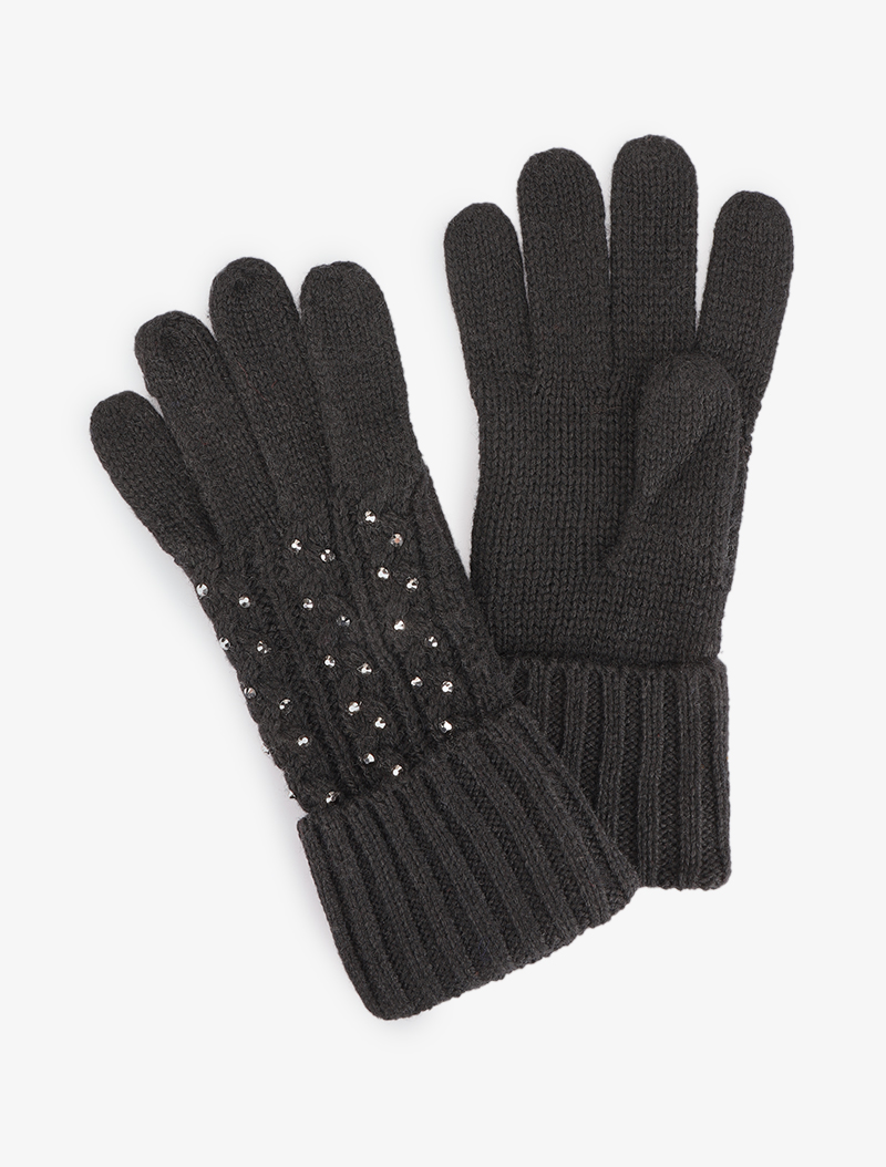 gants en maille strass��s - noir - femme -