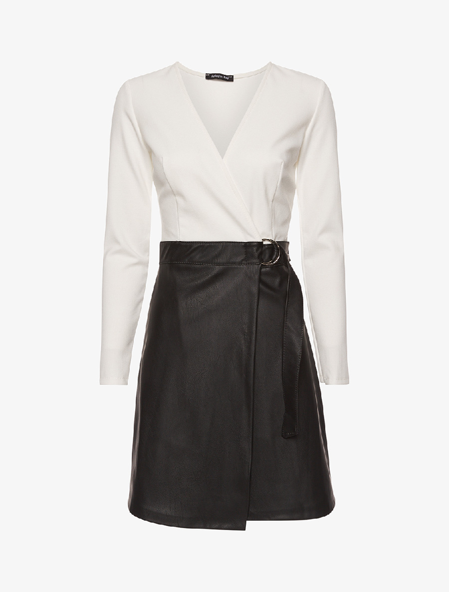 robe portefeuille bimati��re - blanc/noir - femme -