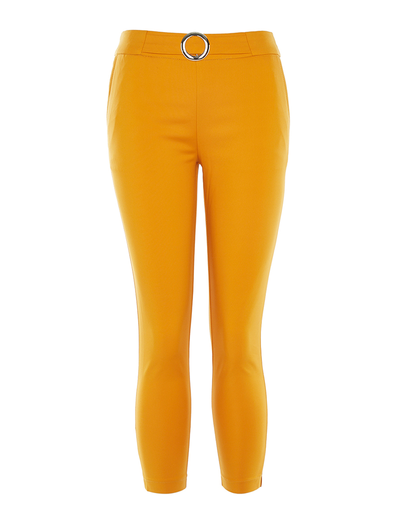 pantalon casual 7/8 taille boucle - moutarde - femme -