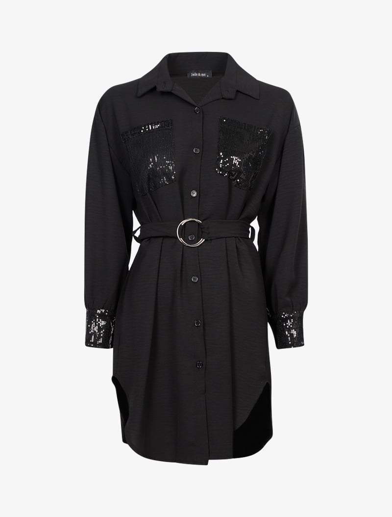 chemise style tunique �� d��tails sequins - noir - femme -