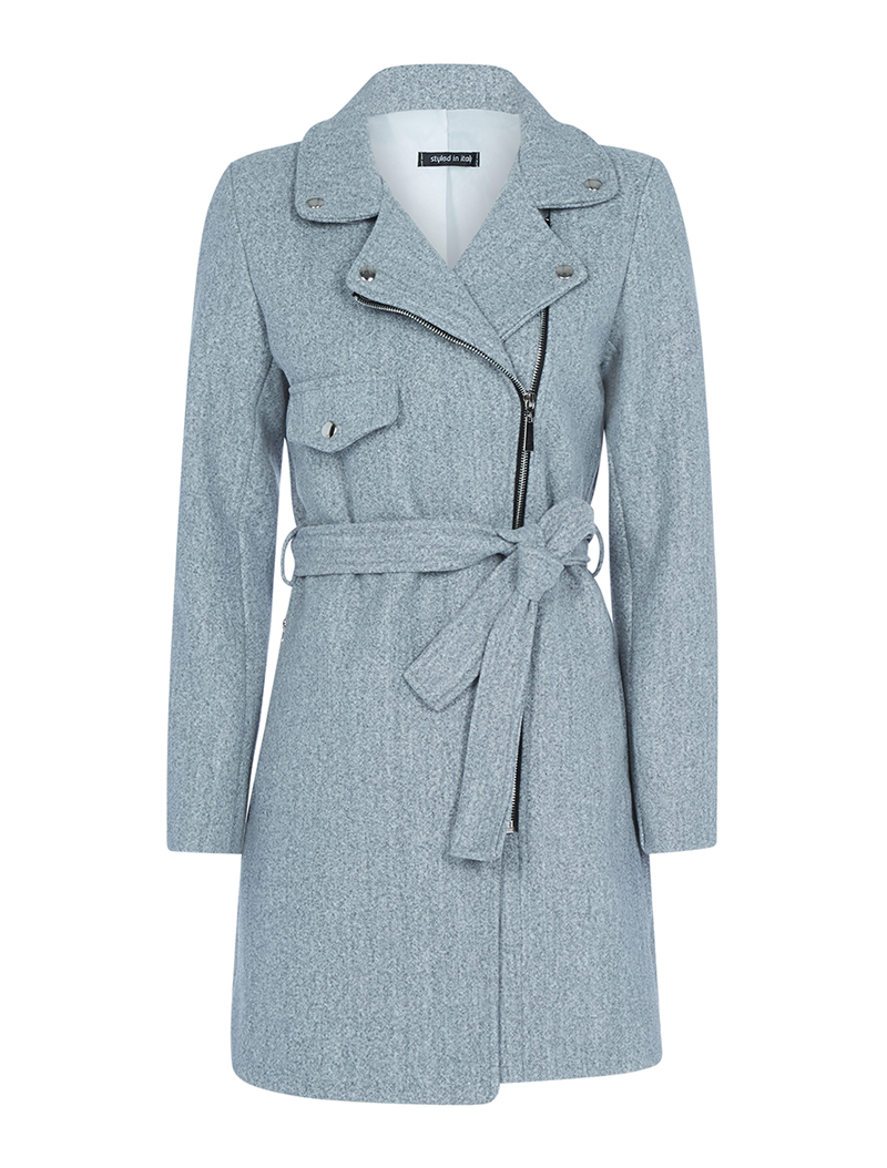 manteau style perfecto long - gris clair chin�� - femme -