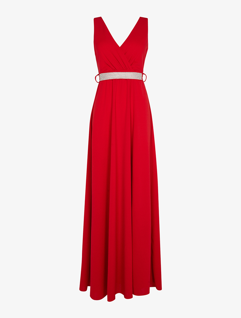 robe empire �� ceinture strass��e - rouge - femme -