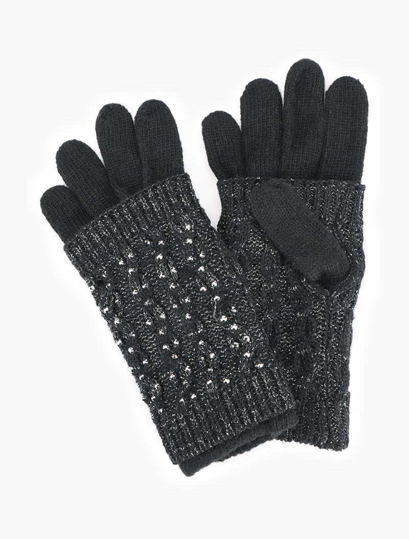 gants �� mitaines amovibles strass��es - noir - femme -