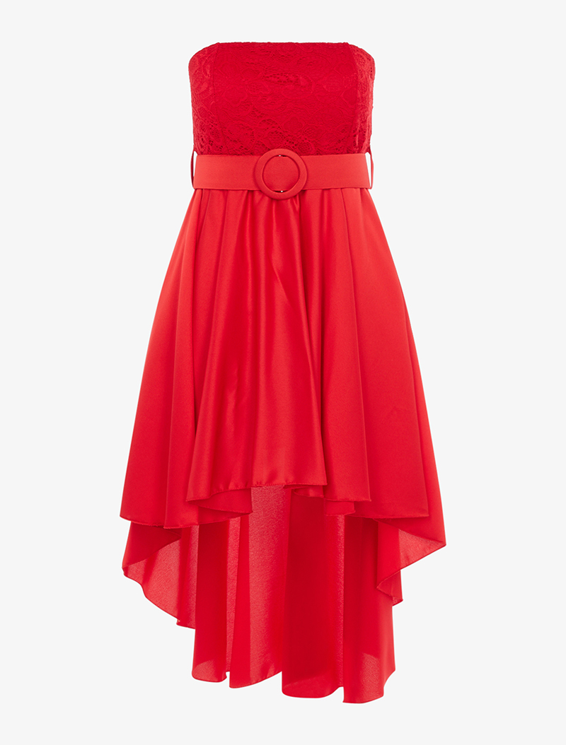 robe bustier �� jupe asym��trique satin��e - rouge - femme -