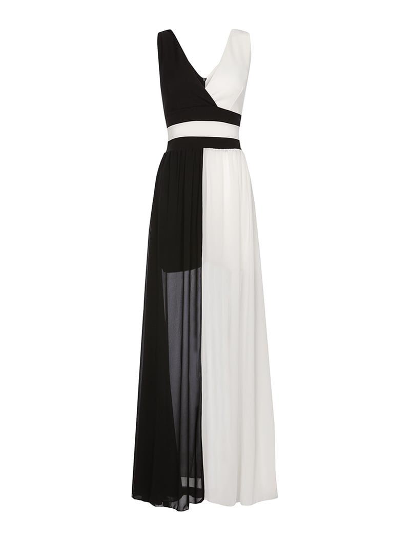 robe longue bicolore bas en voile - blanc/noir - femme -