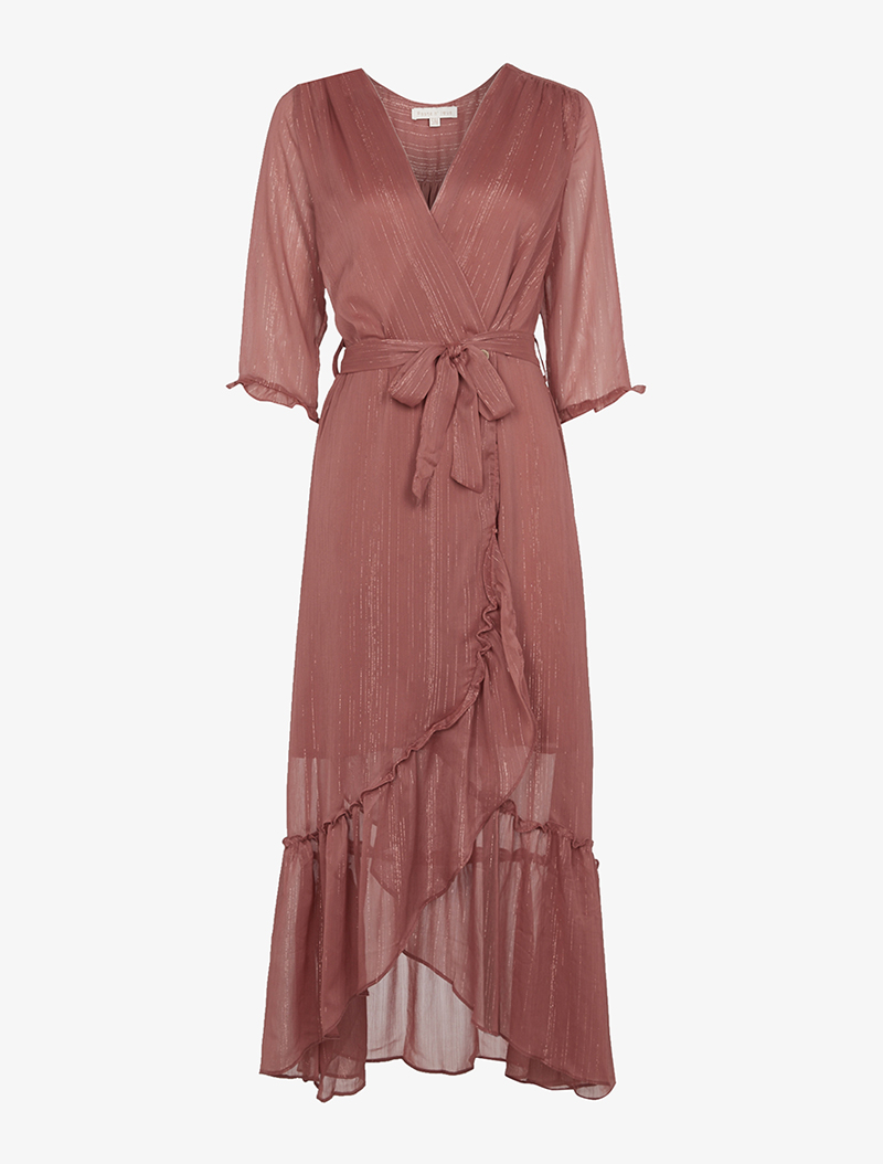 robe portefeuille �� pans volant��s - vieux rose - femme -