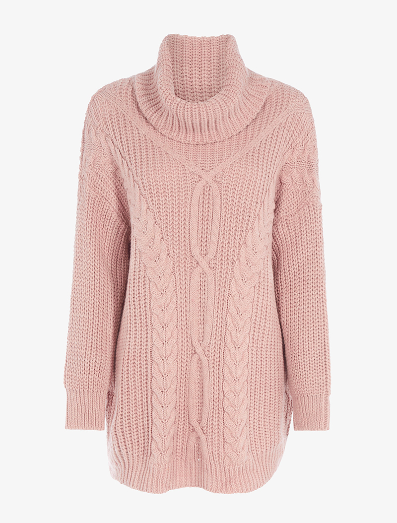 pull long �� col roul�� - vieux rose - femme -