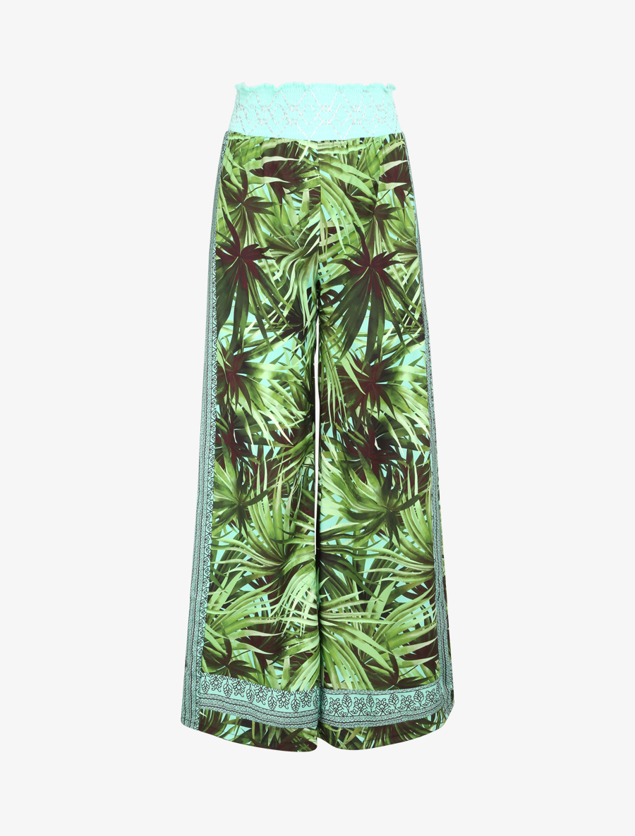 pantalon fluide coupe flare imprim�� tropical - femme -