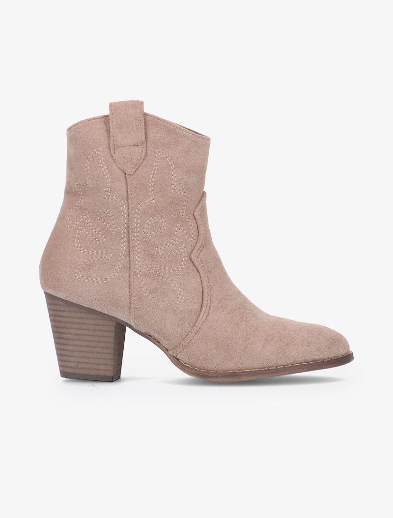 bottines style santiags �� motifs brod��s - taupe - femme -